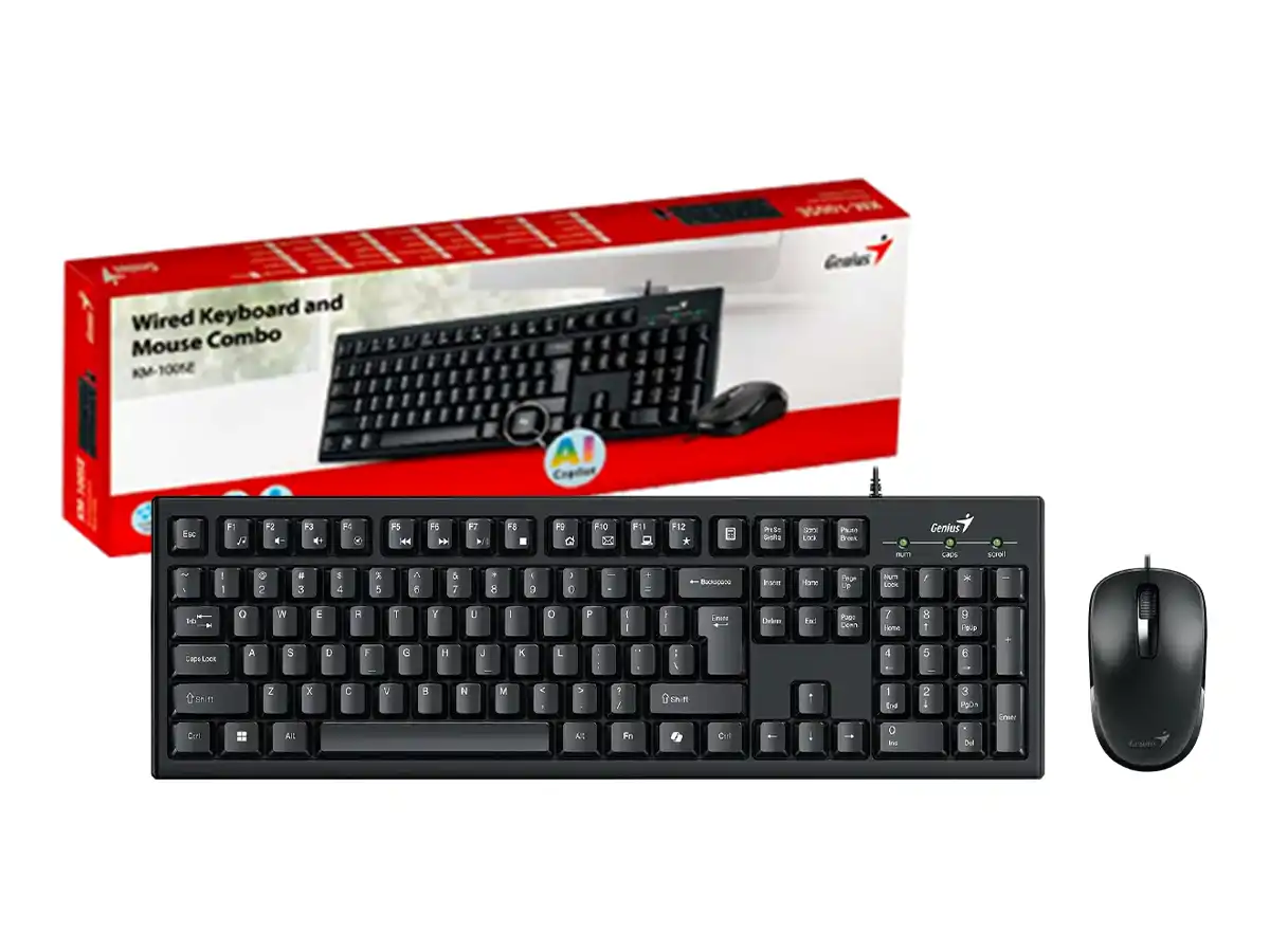 COMBO TECLADO Y MOUSE - GENIUS - KM-100SE AI COPILOT - KIT TECLADO Y MOUSE ALAMBRICO USB, FUNCION AI COPILOT, TECLAS MULTIMEDIA, COLOR NEGRO, SERIGRAFIA - 31310047601