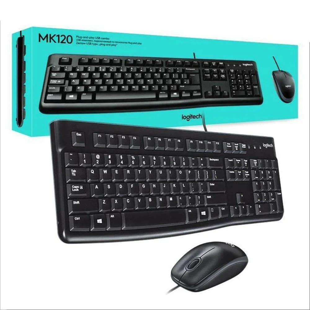 COMBO TECLADO Y MOUSE - LOGITECH - MK120 - COMBO TECLADO Y MOUSE CABLEADO USB, DISEÑO ESCRITORIO, ESPAÑOL, COLOR NEGRO, MODELO 920-004428