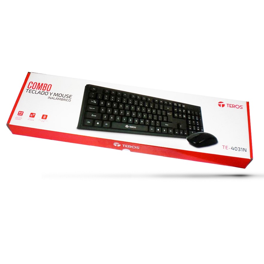 COMBO TECLADO Y MOUSE - TEROS - TE-4031N - COMBO TECLADO Y MOUSE INALAMBRICO 2.4GHZ, RECEPTOR NANO USB, COLOR NEGRO, PARA OFICINA Y HOGAR