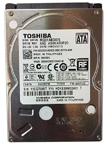 DISCO DURO - TOSHIBA - MQ01ABD075 - HDD 750GB, 2.5", SATA, 5400 RPM, 8MB CACHE, FACTOR DE FORMA 9.5MM - HDKBB97T3A02 T AAT AA21/AX0A4M