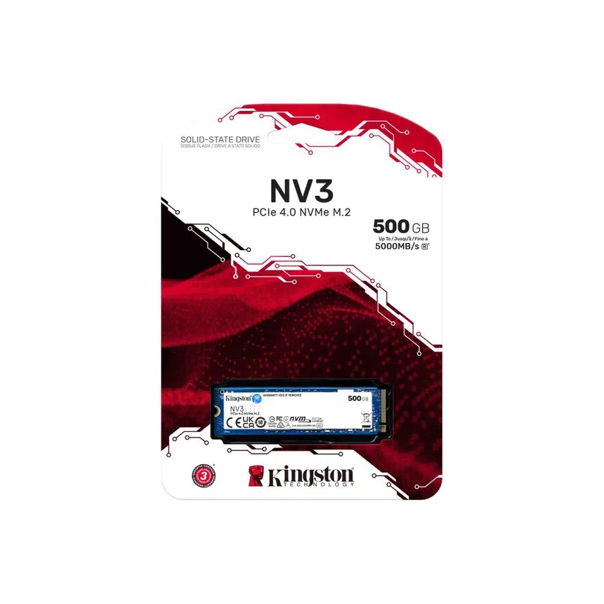DISCO SOLIDO NVME KINGSTON NV3 500GB SSD M.2 2280 PCIE 4.0 X4 NVME, VELOCIDAD LECTURA HASTA 6000 MB/S, ESCRITURA HASTA 4000 MB/S, 3D (SNV3S/500G