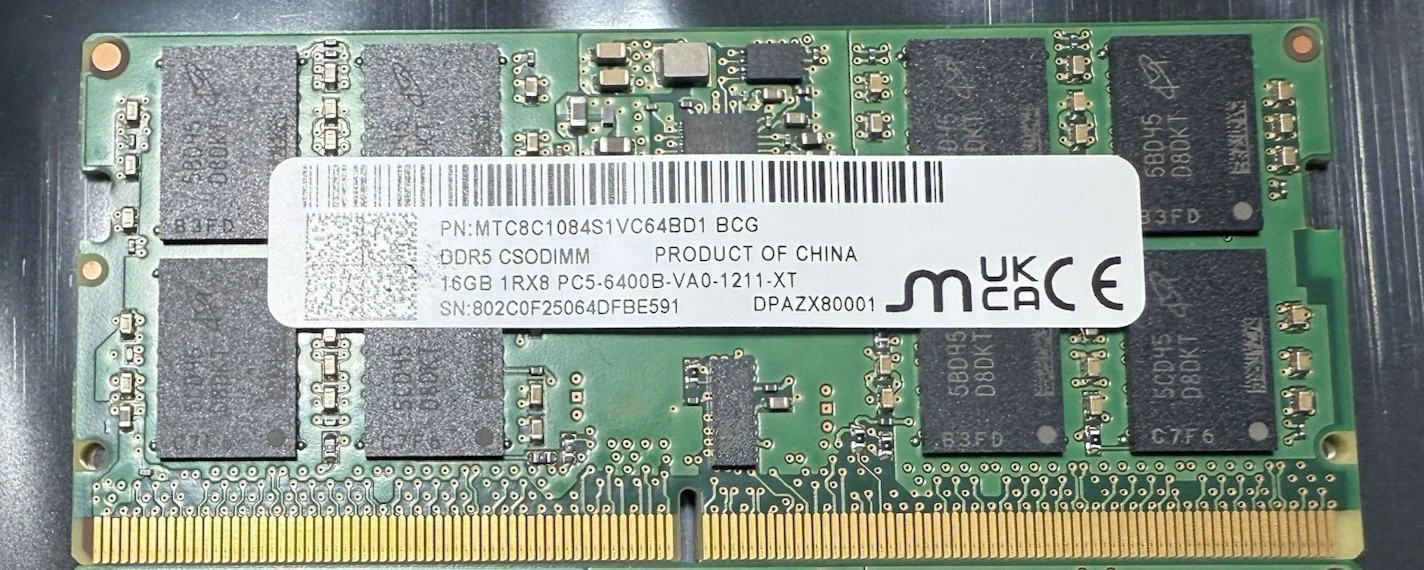 MEMORIA RAM - MICRON - 16 GB DDR5-6400 MT/S ( 5600 MHZ) SODIMM MTC8C1084S1VC64BD1 BCG