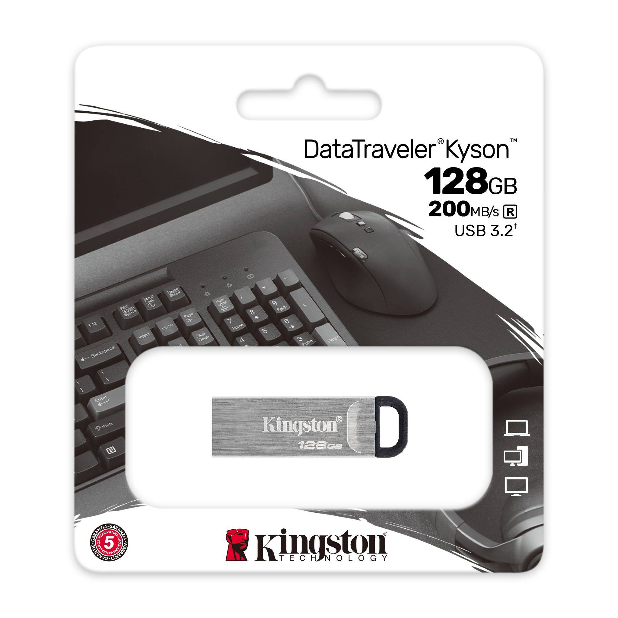 MEMORIA USB - KINGSTON - DATATRAVELER KYSON DTKN/128GB - 128GB, USB 3.2 GEN 1, COLOR PLATA - DTKN/128GB