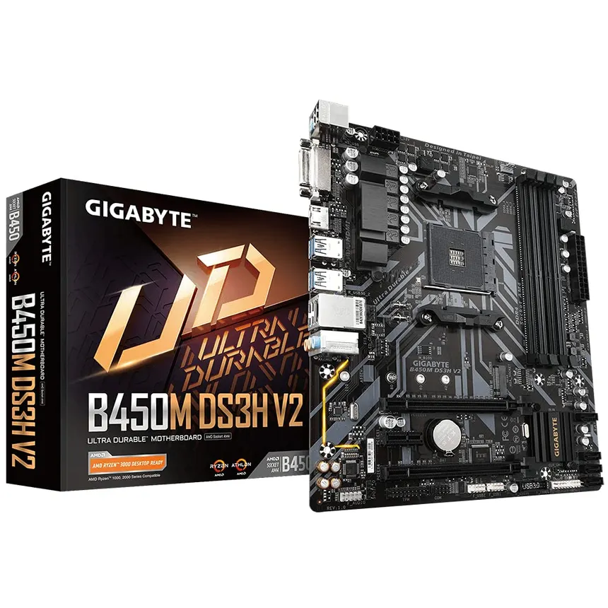 PLACA MADRE - GIGABYTE - B450M DS3H V2 - PLACA BASE MICRO-ATX, CHIPSET AMD B450, SOCKET AM4, DDR4, HDMI, DVI-D, VGA - B450M DS3H V2