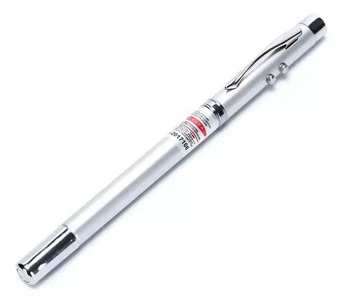 PUNTERO LASER - PUNTERO LASER TIPO LAPIZ 4 EN 1 (LASER, LUZ LED, ETC.), COLOR PLATEADO.