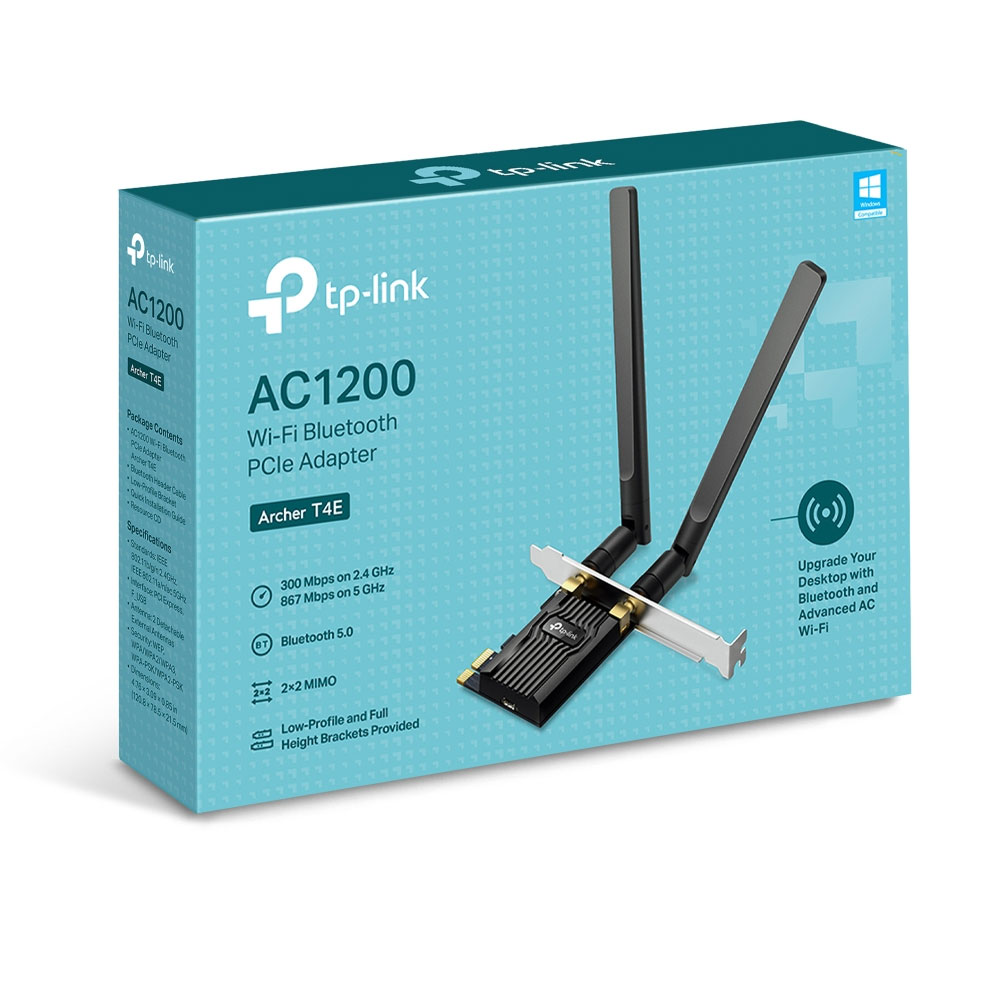 TARJETA INALAMBRICA - TP-LINK - ARCHER T4E - PCI-EXPRESS AC1200 (802.11AC), DOBLE BANDA (2.4/5GHZ), BLUETOOTH, 2 ANTENAS - 0152502565
